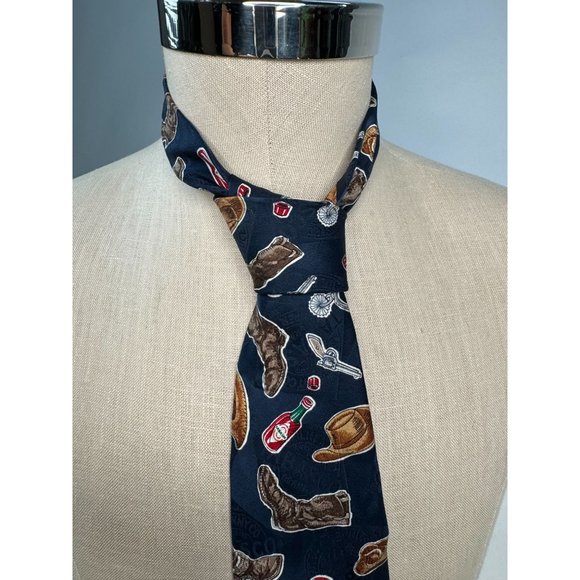 Tabasco Western Wear and Tabasco Bottles Tie OS Blue Western Cowboy Silk - Picture 2 of 16